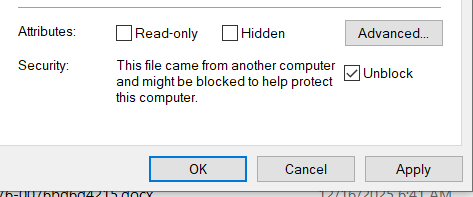 File Properties - Blocked