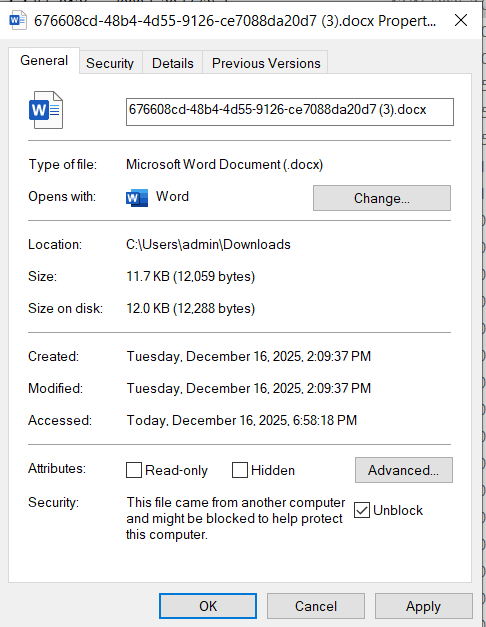 File Properties - Unblocked